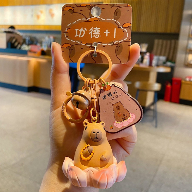 卡皮巴拉/水豚君 造型鑰匙圈/毛絨吊飾, 1個, 棕色, 1吋