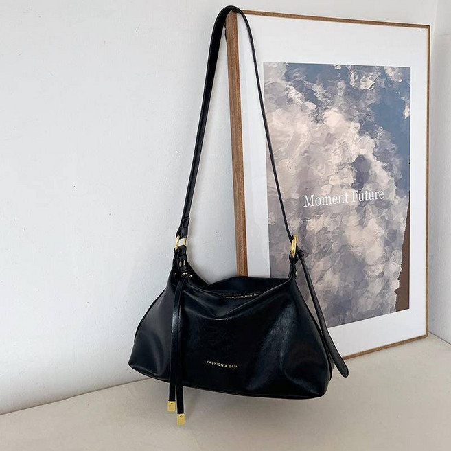 COYOUKI 摩登法則托特包 通勤質感柔軟單肩包 斜背包 軟皮包 側背包, 黑色+保固半年