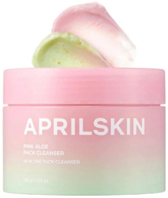 APRILSKIN 粉紅蘆薈潔顏蛋白霜 溫和清潔毛孔 保濕舒緩敏感肌 多效合一, 120g, 1個