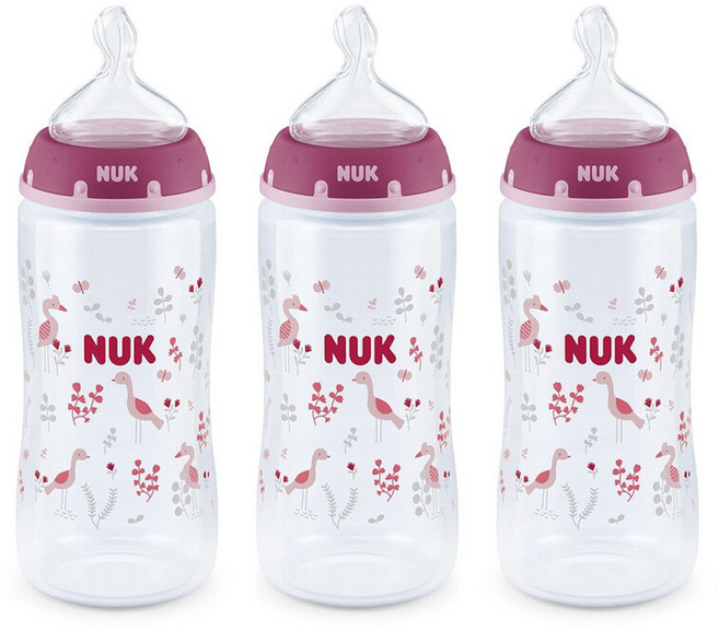 NUK 寬口徑奶瓶 300ml 3入, 粉色, Medium階段(0個月以上)