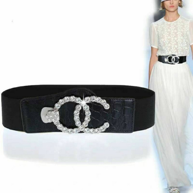 JI FU Belt Shop 女款彈力寬版腰封 滿鑽OC造型扣環 中大尺碼設計