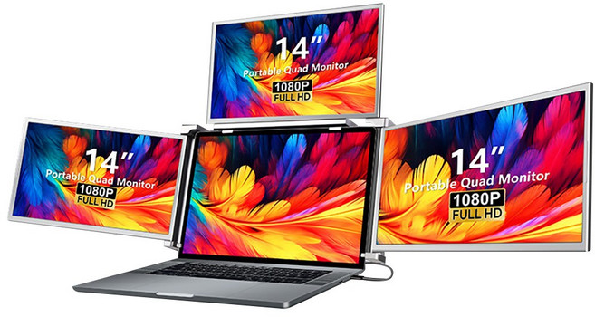 筆電14吋三螢幕外接顯示器 全高清1080P 上下左右旋轉 USB-C接口 畫面自動轉向 四螢幕同步顯示, 34cm, 1台