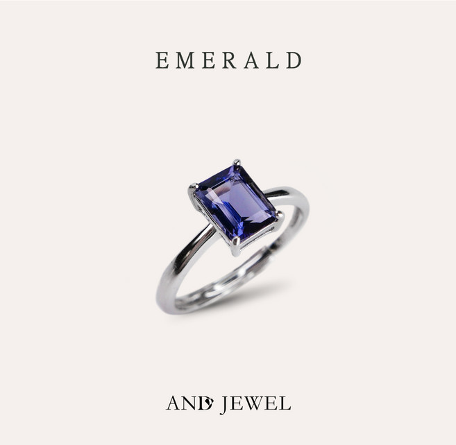 AND JEWEL 菫青石戒指 藍色長方6x8mm 經典銀飾系列