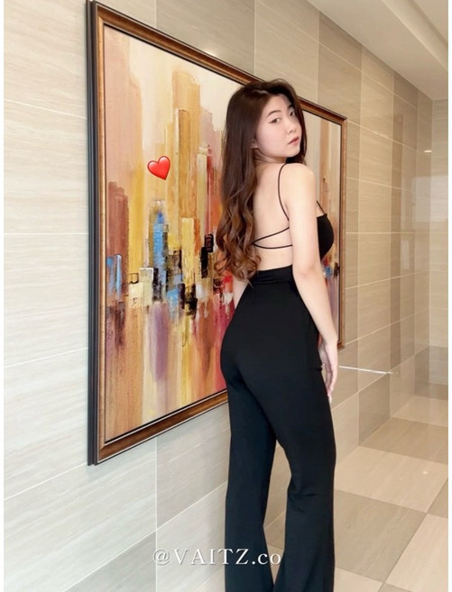 VAITZ細肩後美背交叉附胸墊大長腿連身寬褲