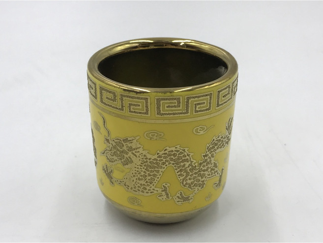 茶的奧秘 黃金龍敬神杯 祭祀用品 龍紋杯 宗教用品 祭祖, 黃色和金色, 1個
