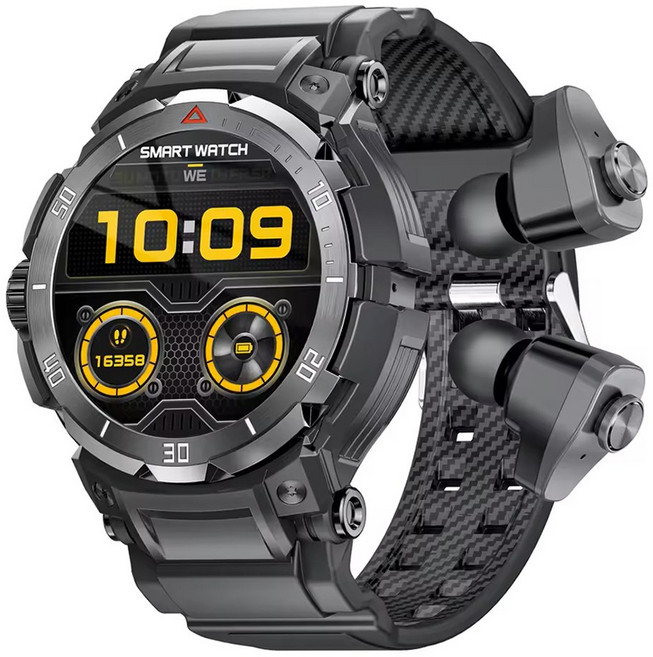 GT100 Pro 雙耳機智能手錶：運動/電話/音樂/拍照遙控/睡眠/健康監測, 黑色, 37mm, 藍牙