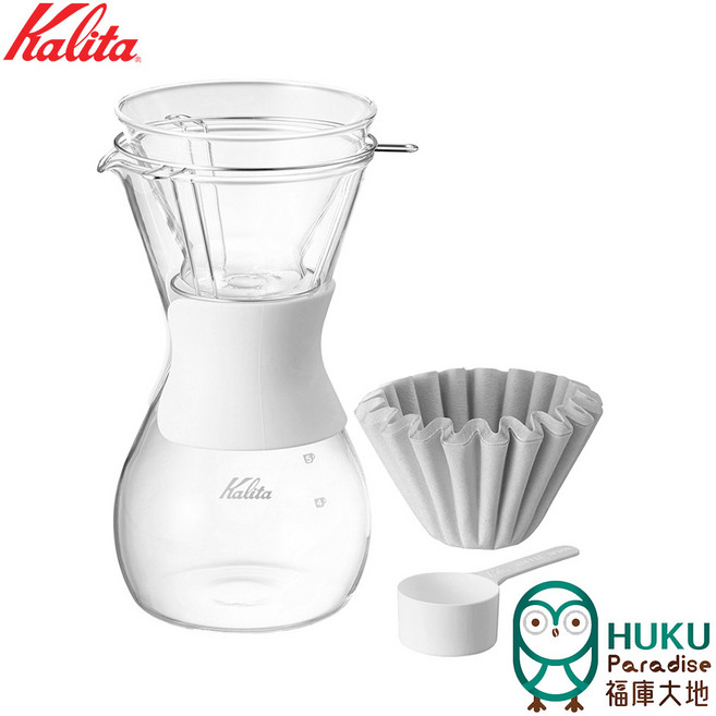 【Kalita】185 wave系列 手沖咖啡套組 時尚白, 1個, 咖啡壺(600ml)、185系列濾杯、185系列漂白濾紙40入、塑料咖啡量勺, 600ml