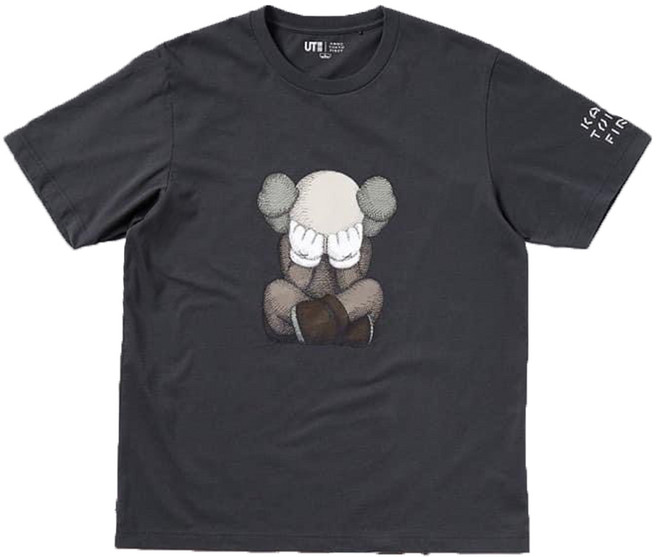 Uniqlo x Kaws 日本限定聯名短T恤 舒適百搭潮流上衣, 深灰遮眼款