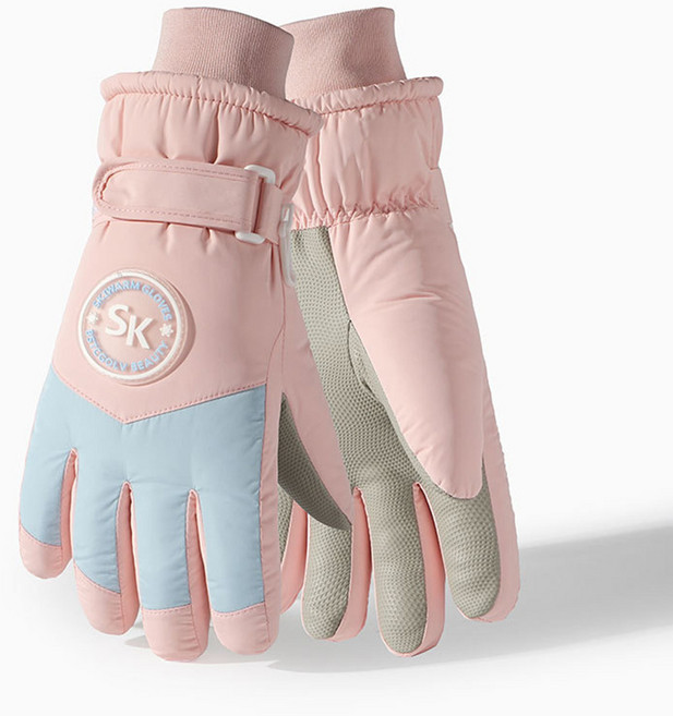 泰格爾防風防寒滑雪手套 加絨保暖 防風袖口防潑水觸控機車手套C644, 馬卡龍色系-粉藍