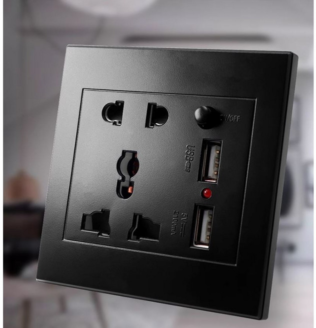 86型萬用插座面板 雙USB充電孔 霧黑雅白 牆壁插座 全球通用, 1個