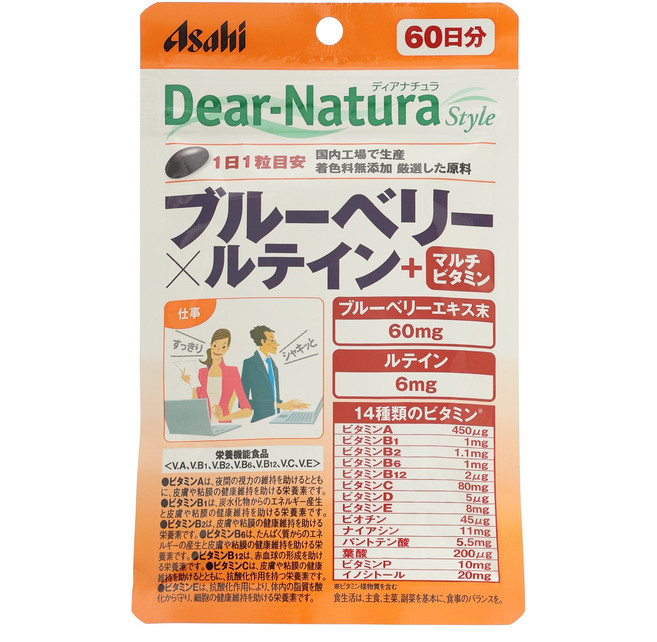 Asahi 朝日 Dear Natura Style藍莓葉黃素綜合維他命, 60顆, 1包