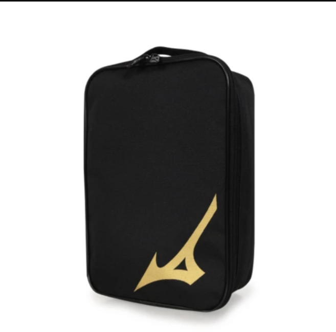 MIZUNO 美津濃 鞋袋-台灣製 手提鞋袋 鞋履收納 運動鞋袋 33TMB51353, 黑金, 1個