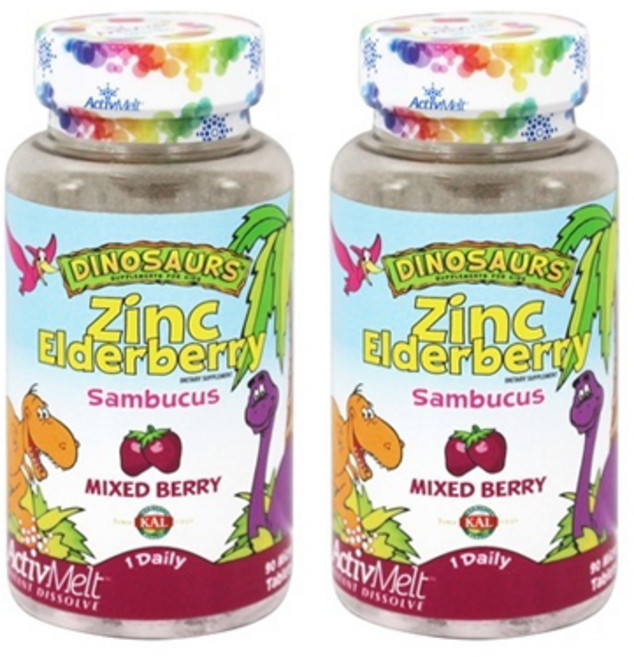 Kal Dinosaurs 孩童鋅&接骨木莓補充錠, 90顆, 2罐