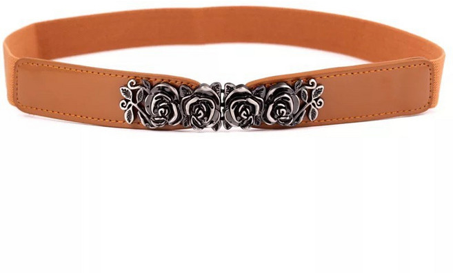 Jifu 玫瑰花對釦彈性腰帶 中大尺碼 駝色款