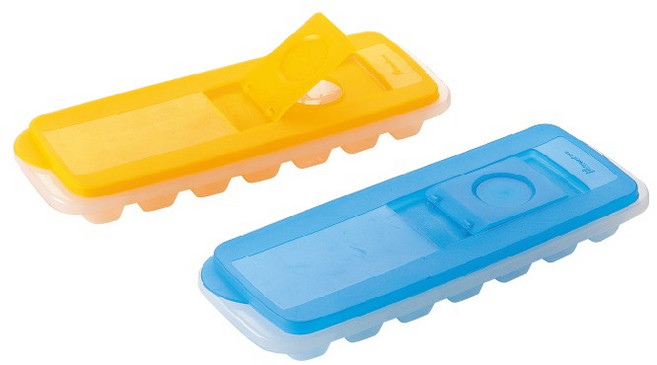 簡單樂活 BI-5571 蓋中蓋製冰盒 冰塊 可彎 易脫落 製冰器 冷凍 衛生, 上蓋藍色 橘色 本體 透明