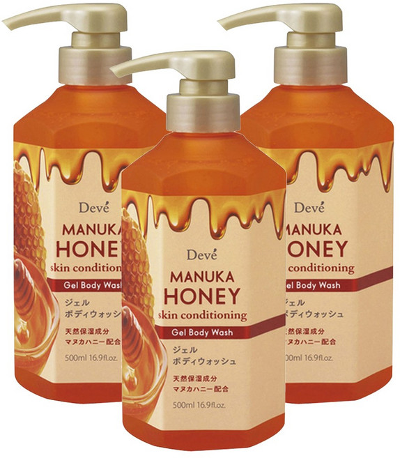 KUMANO 熊野油脂 Deve麥盧卡蜂蜜保濕凝膠沐浴乳, 3個, 500ml