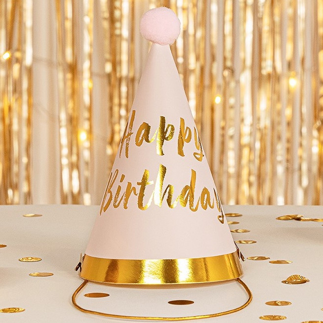 亮眼主角生日帽, 粉球－金邊HBD