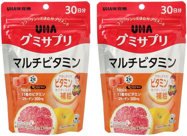 UHA 味覺糖 綜合維他命補給軟糖 葡萄柚口味, 2個, 60片