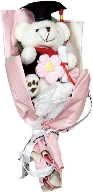 畢業花束 大熊針織花：獨特設計 溫馨祝福 畢業季送禮首選, 粉色, 1