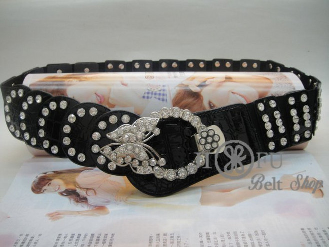 JIFU 鉅釜皮件 韓版蝴蝶鑽飾彈性腰帶 低腰時尚腰封 多款色彩選擇