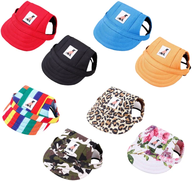 狗狗遮陽帽 時尚寵物棒球帽 多款顏色圖案可選, 黑色, 1個