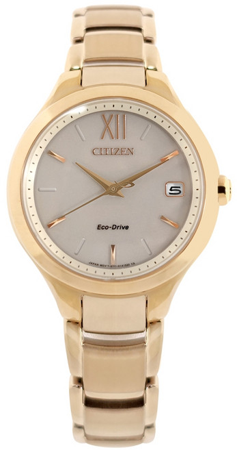 CITIZEN L 光動能 藍寶石水晶玻璃 日期 不鏽鋼手錶 裸色x香檳金 EO1163-57P 33mm