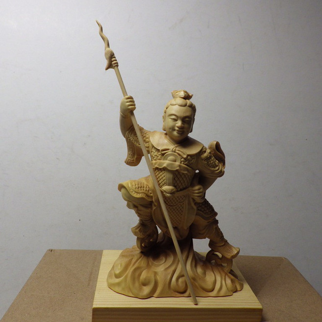 黃楊木三太子木雕佛像10公分，精緻手工神像擺件，居家平安吉祥裝飾, 詳見包裝