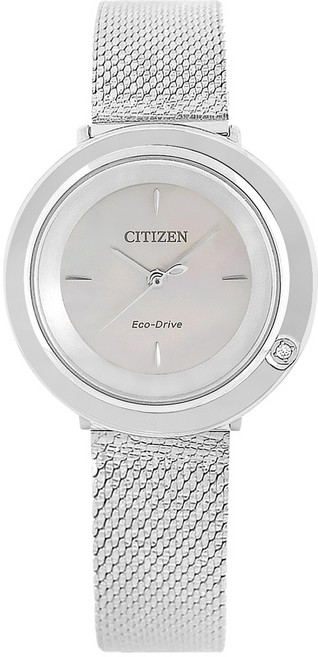 CITIZEN L 光動能珍珠母貝鑽石米蘭編織不鏽鋼手錶 銀白色 EM0640-91D 31mm