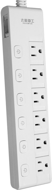 太星電工 蓋安全七開六插滑蓋電腦線/3P 電源延長線 獨立開關 防塵滑蓋, 270cm, 1條, 白色