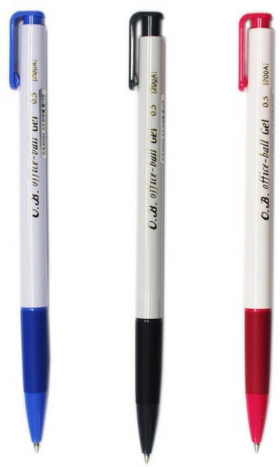 O.B. 200A 自動中性筆 0.5mm 護套舒握型, 紅色, 1