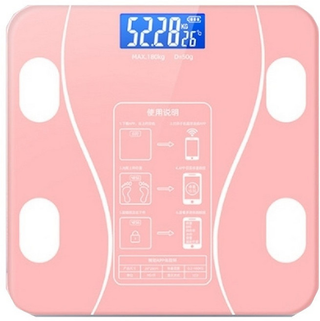 智能藍芽體脂秤 USB充電LED顯示 80項健康數據 10公克高精準 鋼化玻璃體重計, I現貨I 玫金【下載國際版OKOK】, 1個, 電池款【附4號電池】