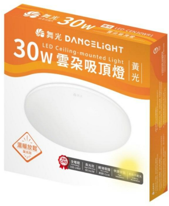 舞光 雲朵吸頂燈 30W 單色 全電壓 輕薄燈體 快速安裝, 白色