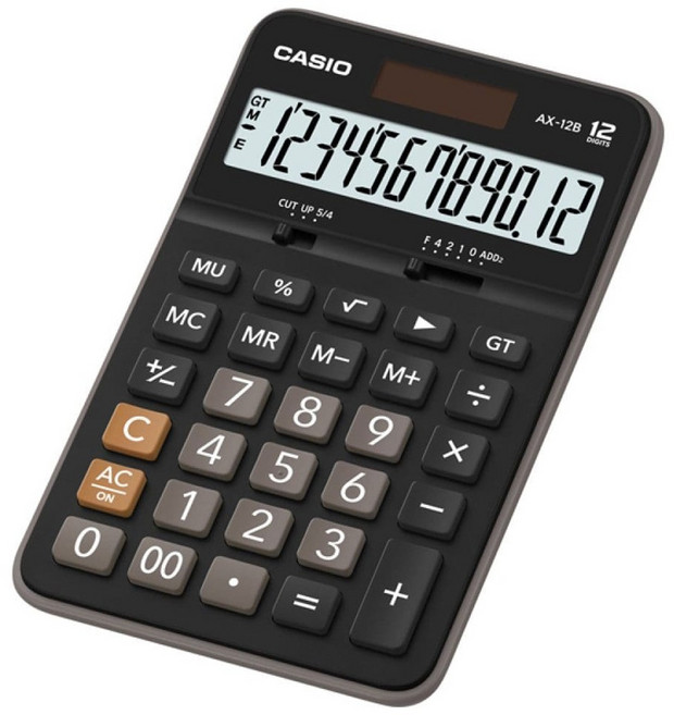 CASIO 卡西歐 12位數計算機 AX-12B, 1個, 黑色
