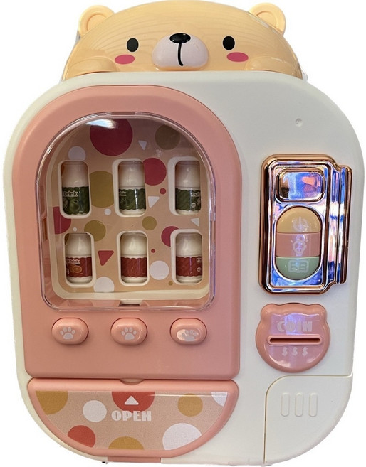 粵達 小熊多功能聲光販賣機，兒童益智模擬販賣機玩具，具備音樂與故事功能, 粉色