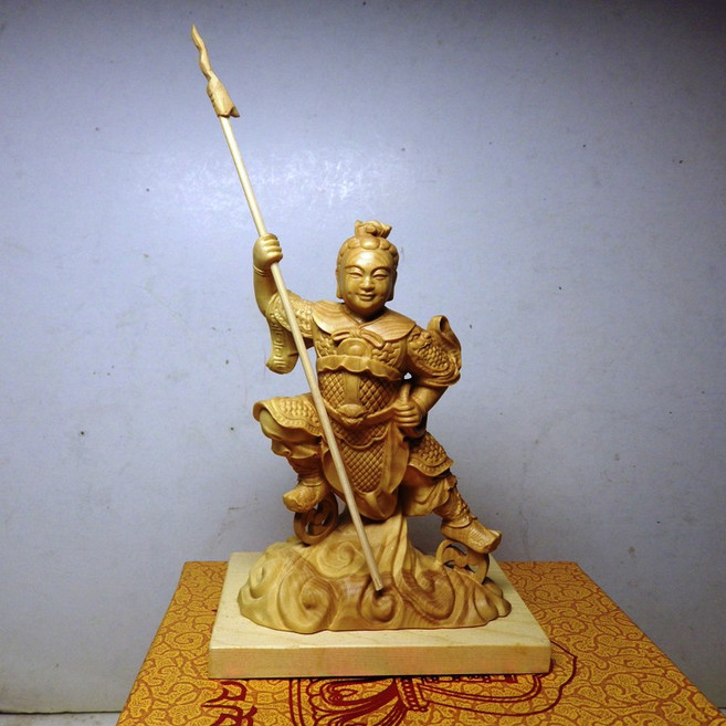紫晶宮 黃楊木精雕三太子(立姿高10公分) 品質保證, 詳見包裝