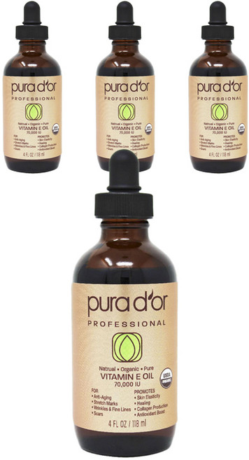 pura d'or 維生素E精油 70000IU, 4瓶, 118ml