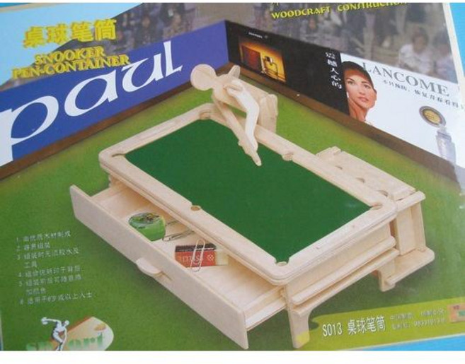 DIY木質3D立體拼圖撞球桌筆筒 益智玩具 桌上收納, 木色, 1個