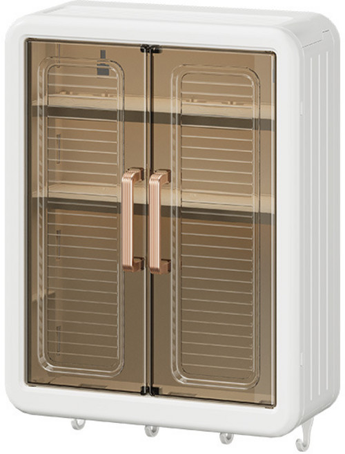 浴室輕奢雙開門壁掛收納櫃 化妝品收納 掛勾 盥洗用品 防潮防塵 免打孔, 白色, 1個