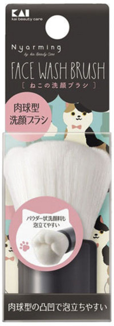 KAI 貝印 貓咪肉球造型洗臉刷, 1個, 象牙色+黑色