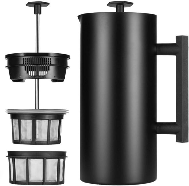 Espro 法式濾壓壺 32oz - 雙層過濾 輕鬆享受純淨咖啡, 黑色, 1個