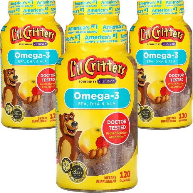 L'il Critters 孩童Omega-3 DHA軟糖 覆盆子&檸檬風味, 120顆, 4罐