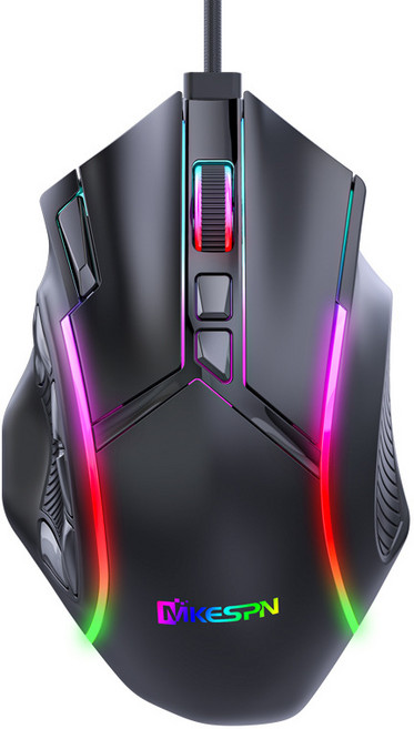 X15 有線電競滑鼠 12鍵可編程 12800DPI 13種呼吸燈效, 黑色