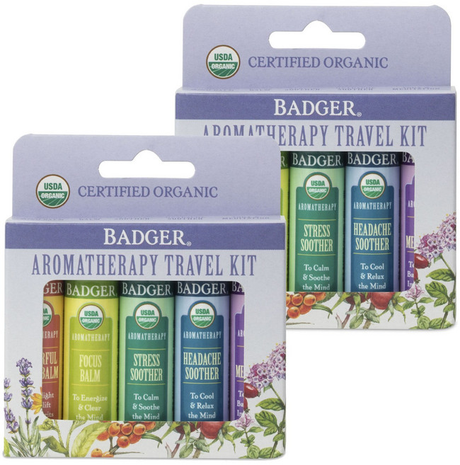 BADGER 精油香膏旅行組 5款, 2組, 愉悅提神香氛+專注力提升香氛+壓力舒緩香氛+寧神舒緩香氛+瑜伽冥想香氛