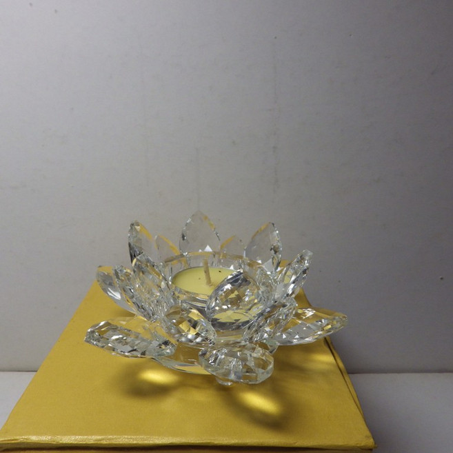熱銷9K水晶玻璃蓮花燭台酥油燈擺件 (透明白) - 禪意居家擺飾, 透明白