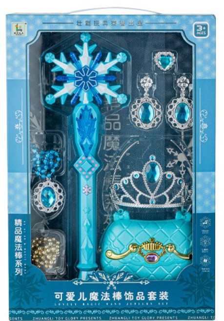 ZHUANGLI TOY 公主雪花聲光魔法棒飾品套裝, 藍色, 1個
