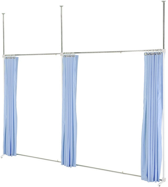 伸縮防塵屏風 一字延伸型隔間簾, 頂天支柱換T型腳+增高器3支,尊爵灰