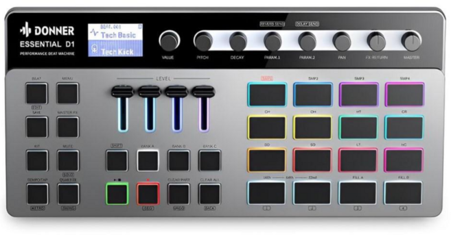 DONNER ESSENTIAL D1 節奏機：音樂創作節奏控制器 取樣打擊 激發無限靈感, 1台, 1個