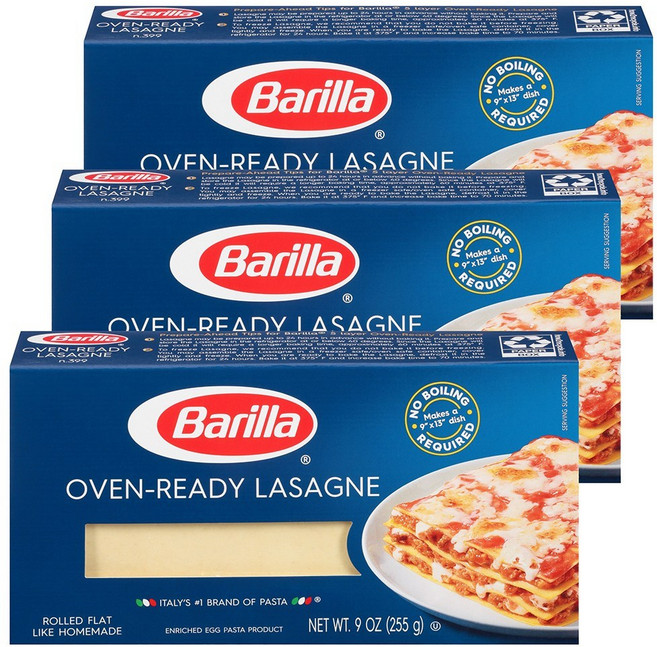 Barilla 百味來 寬形千層麵條, 3盒, 255g