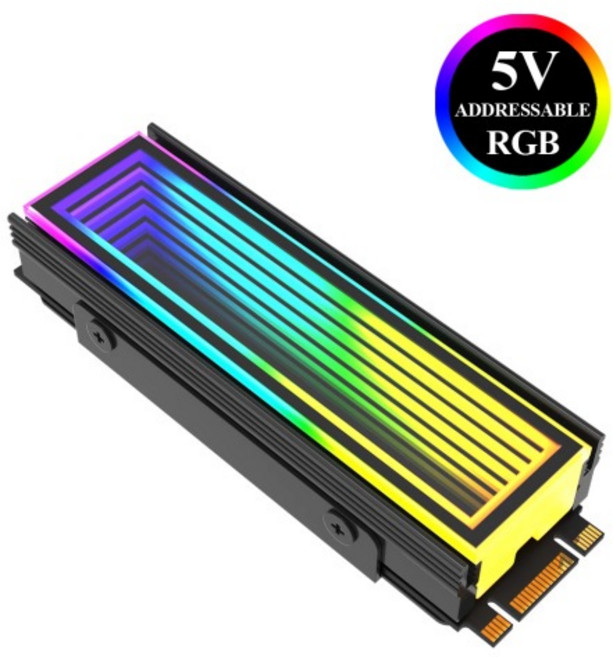 M.2 2280 鋁合金散熱片 無限鏡 ARGB 5V 3PIN 主板同步 散熱盔甲, 黑色, 1個