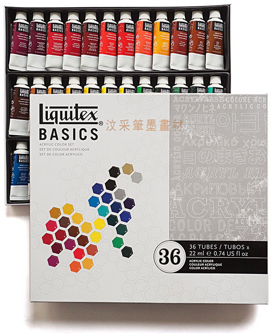 汶采 美國Liquitex麗可得Basic壓克力顏料36色套裝 (32-LQ2236) 色彩鮮明、快乾易用 激發無限創意, 22ml